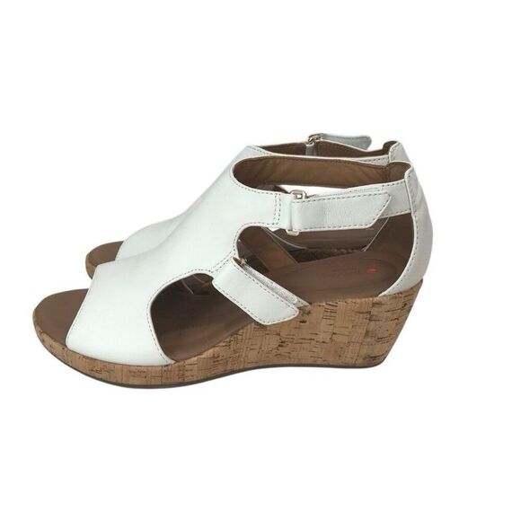 Clarks Unstructured Women's Un Plaza Strap Leather Adjustable Wedge Sandals 9M - Picture 1 of 6
